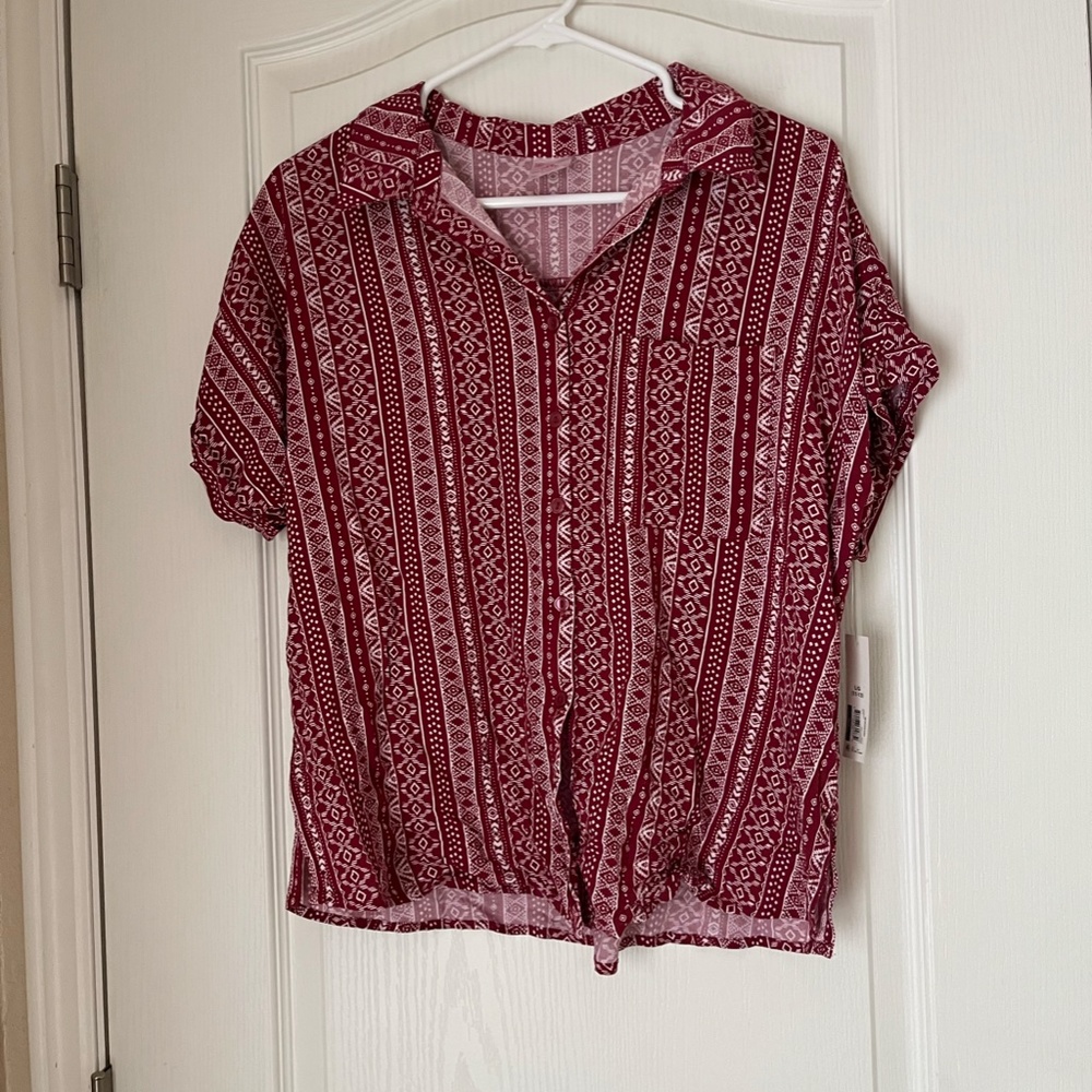 Red Button Down Top - Picture 2 of 4